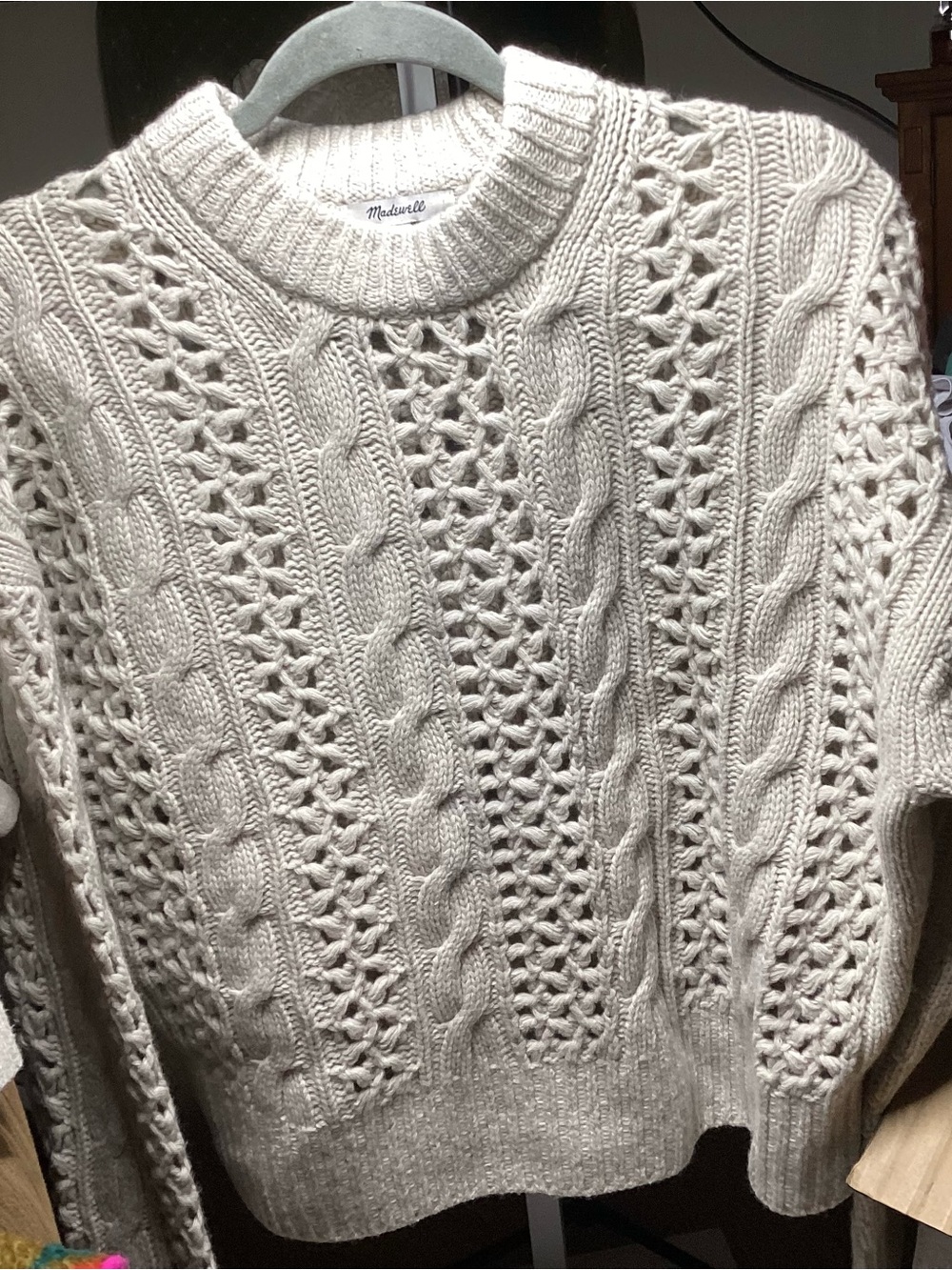 Madewell Cream Cable-Knit Crewneck Sweater